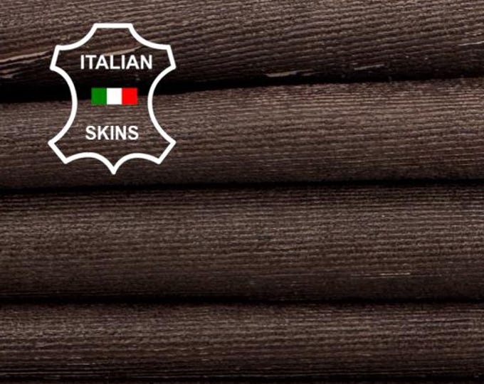 Delivered Duty paid - BROWN LINES ENGRAVED Vintage Look  Vegetable Tan Thick Soft Italian Lamb leather skin 9sqf 1.4mm #Z174