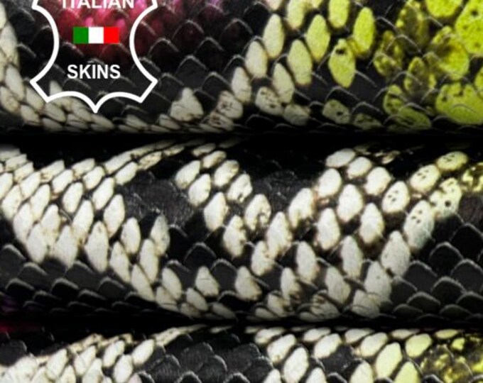 MULTICOLOR PYTHON Snake Print On Soft Italian Lambskin Sheep Lamb leather pack 2 hides skins total 5sqf 0.7mm #C5948