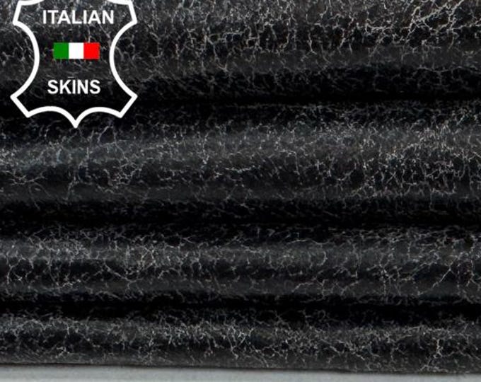 Delivered Duty paid - DARK BROWN CRACKED On Olive Vintage Look Thin Soft Italian Lamb leather skin 7+sqf 0.6mm #C7899