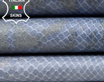 BLUE PYTHON SNAKE Print On Vintage Look Italian Calfskin Cow Calf Leather pack 2 hides skins total 10+sqf 0.7mm #C6531