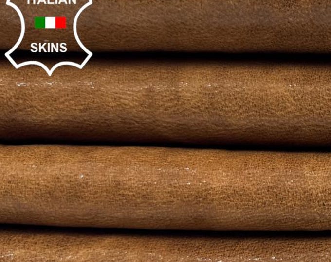 LIGHT BROWN WASHED Rustic Antiqued Vegetable Tan Soft Italian Lambskin Sheep Lamb leather hide hides skin skins 6+sqf 0.8mm #C6074
