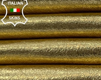 METALLIC GOLD CRIINKLED Rough Soft Italian Lambskin Sheep Lamb leather hide hides skin skins 9sqf 0.7mm #C6549
