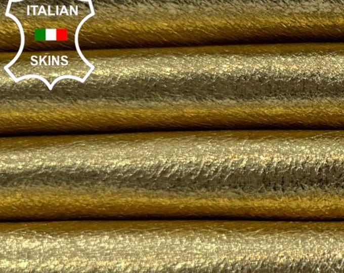 METALLIC GOLD CRIINKLED Rough Soft Italian Lambskin Sheep Lamb leather hide hides skin skins 9sqf 0.7mm #C6549