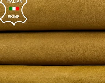 Free FedEx & Duties - WASHED MUSTARDY Vegetable Tan Soft Italian Lamb leather skin 5+sqf 0.9mm #C6812