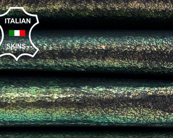 METALLIC HOLOGRAPHIC LIME Antiqued Vintage Crinkled Soft Italian Lamb leather pack 2 skins total 10sqf 1.0mm #C7166