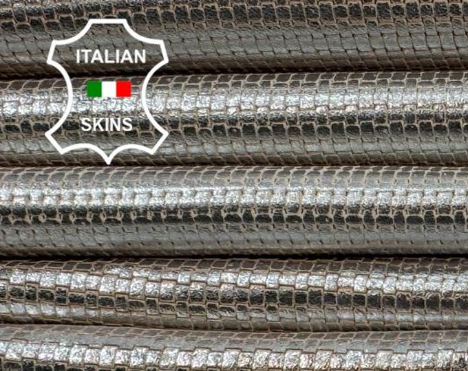 Delivered Duty paid - METALLIC SILVER EMBOSSED Vegetable Tan Vintage Look Soft talian Lamb leather pack 7 skins total 50sqf 0.9mm #Z386