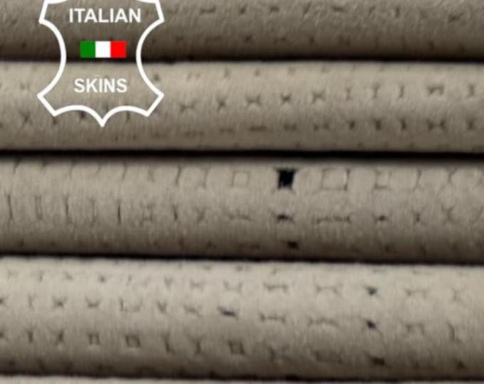 BONES GREY PERFORATED Nubuck Print Vegetable Tan Thin Soft Italian Lambskin Sheep Lamb leather pack 2 hides skins total 7sqf 0.6mm #C6385