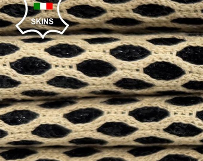 Delivered Duty Paid-OVAL FABRIC Print On Cracked Black Double Face Italian Thick Calf leather pack 2 skins total 12+sqf 1.9mm #C6759