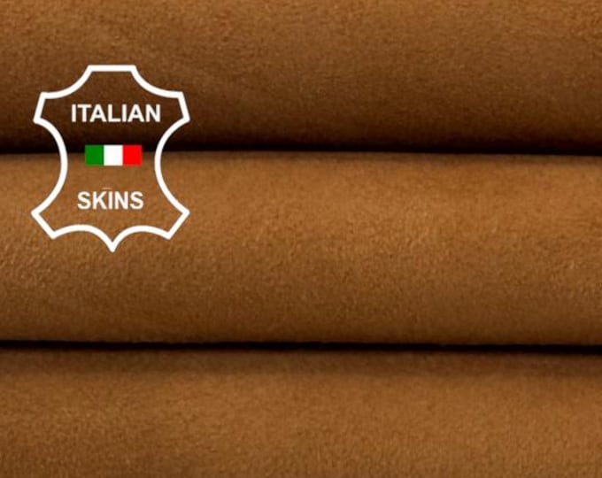 Delivered Duty paid - TAN BROWN SUEDE Italian Goat leather skin 3sqf 0.8mm #C7750