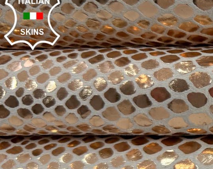 Delivered Duty Paid-METALLIC ROSE GOLD Crinkled Snake Print On Vegetable Tan Italian Calf leather skin 6+sqf 1.0mm #C6728