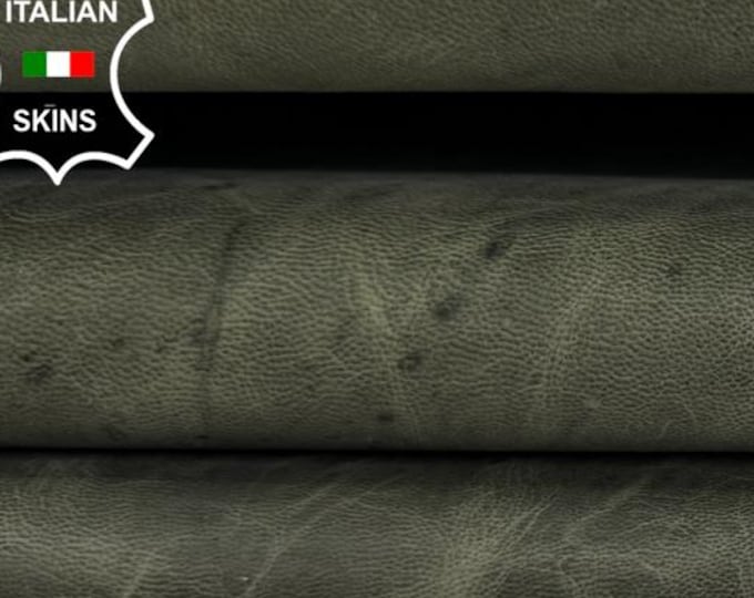 Delivered Duty paid - OLIVE GREEN VINTAGE Look Strong Italian Lamb leather skin 6sqf 0.8mm #Z84