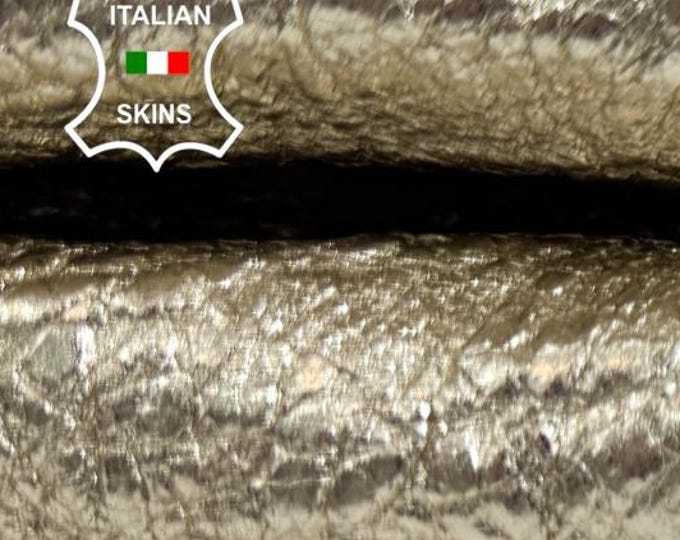 METALLIC LIGHT GOLD Washed Vegetable Tan Thick Italian Lambskin Sheep Lamb leather hide hides skin skins 4sqf 1.2mm #C6081