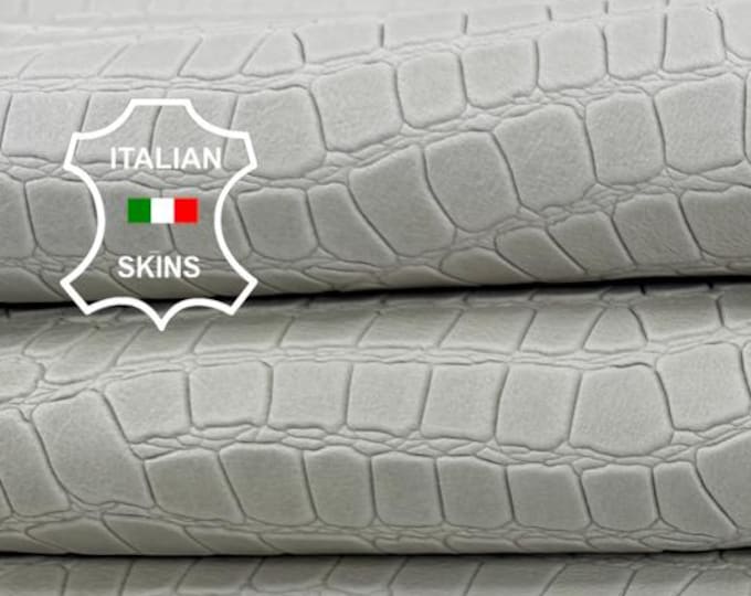 Delivered Duty paid - OFF WHITE CROCODILE Print Embossed On Thick Soft Italian Lamb leather skin 8+sqf 1.3mm #Z382
