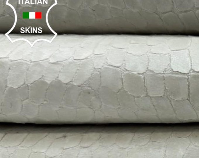 ICE GREY CROCODILE Print Embossed Vintage Look On Italian Goatskin Goat Leather hide hides skin skins 5sqf 0.9mm #C6400
