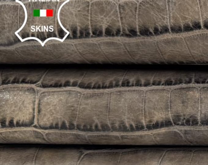 Delivered Duty Paid-TAUPE BROWN DISTRESSED Vegetable Tan Italian Calf leather skin 9sqf 0.9mm #C6757