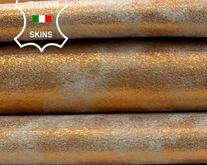 METALLIC ORANGE SHIMMER Distressed Vintage Look Soft Italian Goatskin Goat leather pack 2 hides skins total 12sqf 0.8mm #C4321
