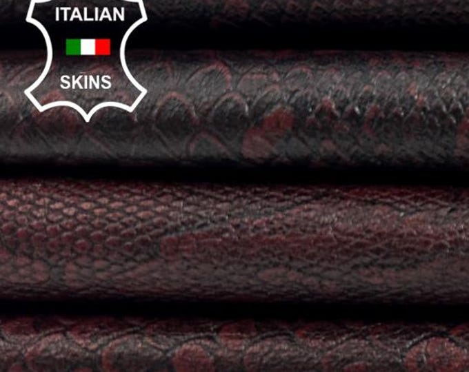 BURGUNDY ANTIQUED SNAKE Textured Embossed Print On Soft Italian Goatskin Goat leather pack 2 hides skins total 6+sqf 0.8mm #C5122