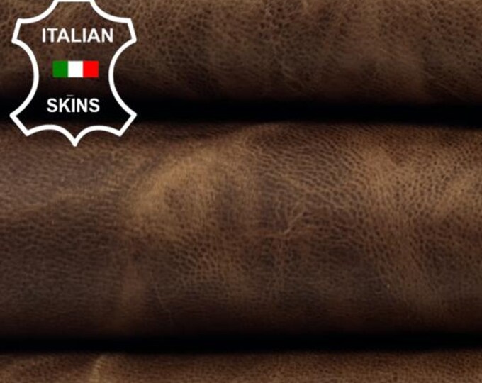 BROWN WAXY VINTAGE Look Vegetable Tan Thin Italian Lambskin Sheep Lamb leather hide hides skin skins 5sqf 0.5mm #C6013