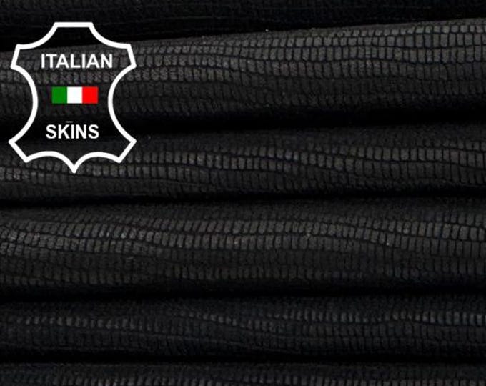 Delivered Duty paid - BLACK LIZARD PRINT On Vegetable Tan Thick Soft Italian Goat leather pack 2 skins total 8sqf 1.5mm #Z250