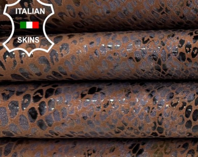 Delivered Duty paid - BROWN & GREY SNAKE Print On Thin Italian Lamb leather skin 6sqf 0.6mm #Z357