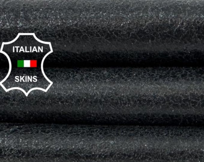 Delivered Duty paid - VERY DARK BROWN Cracked Vintage Look Shiny Thick Soft Italian Lamb leather skin 6+sqf 1.1mm #Z306