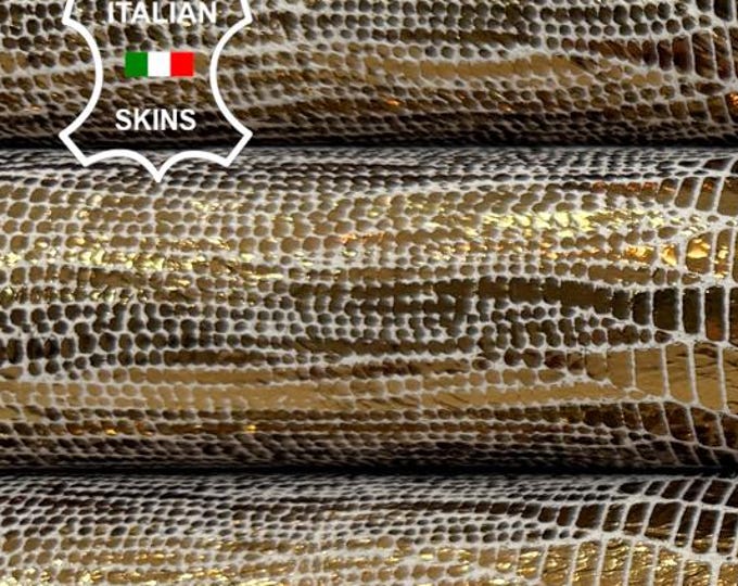 Delivered Duty Paid-METALLIC BRONZE TEJUS Reptile Print On Vegeatble Tan Italian Calfskin Cow leather skin 7sqf 1.0mm #C6704