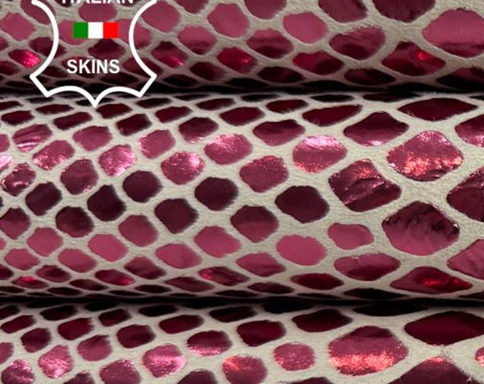Delivered Duty Paid-METALLIC WINE SNAKE Print On Vegetable Tan Thick Italian Calf leather skin 6sqf 1.1mm #C6729