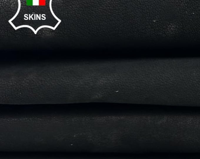 CHARCOAL BLACK WASHED Rough Thick Italian Goatskin Goat leather pack 2 hides skins total 7+sqf 1.6mm #C4493