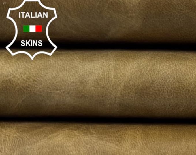 KHAKI WAXY Vintage Look Italian Goatskin Goat Leather hide hides skin skins 3+sqf 0.7mm #C6162