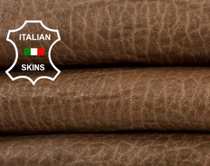 Delivered Duty paid - NATURAL BROWN BUBBLY Grainy Vegetable Tan Thick Soft Italian Lamb leather skin 4+sqf 1.2mm #Z453