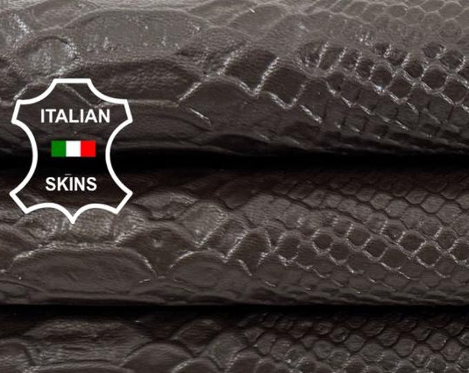 Free FedEx & Duties - DARK BROWN SNAKE Embossed Italian Goat leather pack 2 skins total 11sqf 0.9mm #Z569