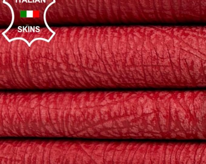 CORAL RED TEXTURED Vintage Look Soft Italian Lambskin Sheep Lamb leather hide hides skin skins 6sqf 0.9mm #C4068