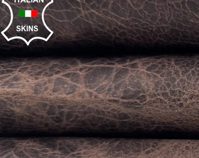 Delivered Duty Paid-BROWN ANTIQUED Vintage Look Vegetable Tan Italian Goat Leather skin 5+sqf 0.8mm #C6160
