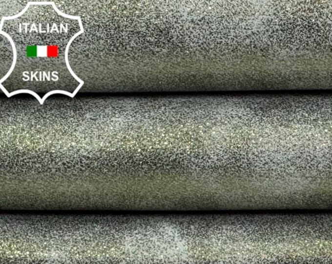 METALLIC GREEN SHIMMER Distressed Vintage Look Soft Goat leather skin 4+sqf 0.8mm #C7412