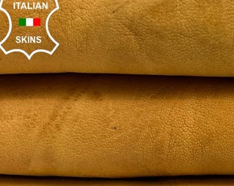 Delivered Duty Paid-TANGERINE YELLOW WASHED Rustic Antiqued Vegetable Tan Thick Italian Lamb leather skin 7sqf 1.3mm #C5591