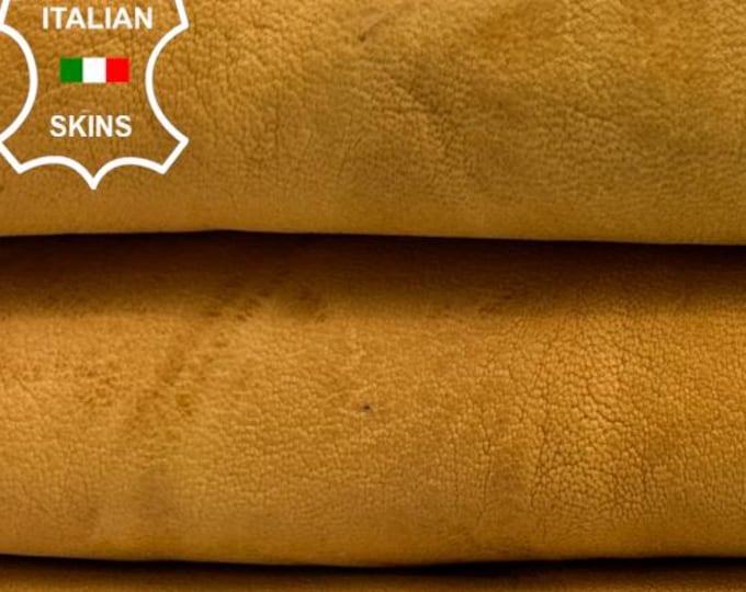 TANGERINE YELLOW WASHED Rustic Antiqued Vegetable Tan Thick Italian Lambskin Sheep Lamb leather hide hides skin skins 7sqf 1.3mm #C5591