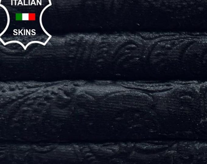 Delivered Duty Paid-BLACK FLOWERS VELVET Print On Brown Suede Thick Soft Italian Lamb leather pack 2 skins total 9sqf 1.1mm #C6828