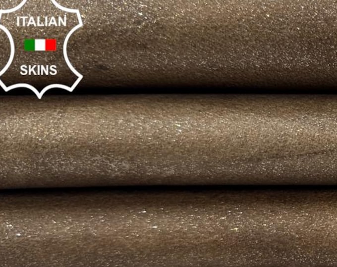 Delivered Duty paid - GOLD GLITTERS DISTRESSED Print On Coated Camel Brown Thick Italian Goat leather pack 2 skins total 8+sqf 1.1mm C7861