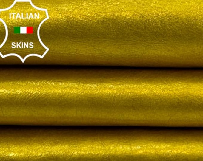 Delivered Duty paid - METALLIC GOLDEN YELLOW Vintage Look Soft Italian Lamb leather skin 5sqf 0.8mm #C7706