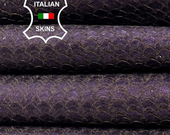 METALLIC PURPLE Scales Print Vintage Look OnThick Soft Italian Lambskin Sheep Lamb leather hide hides skins 5+sqf 1.1mm #C5007