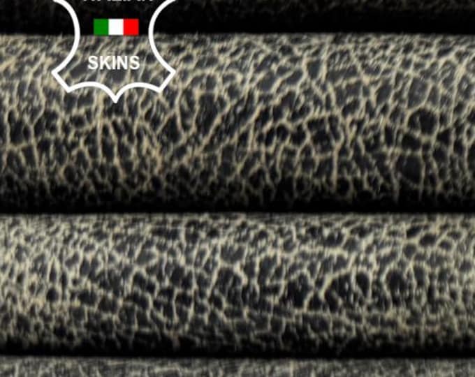 BLACK CRACKED On BEIGE Very Vintage Look Soft Italian Lambskin Sheep Lamb leather hide hides skin skins 3+sqf 0.7mm #C6093