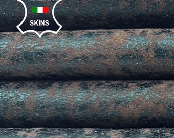 METALLIC TEAL GREEN Double Face Vintage Look Soft Italian Lambskin Sheep Lamb leather pack 2 hides skins total 12+sqf 0.9mm #C6555