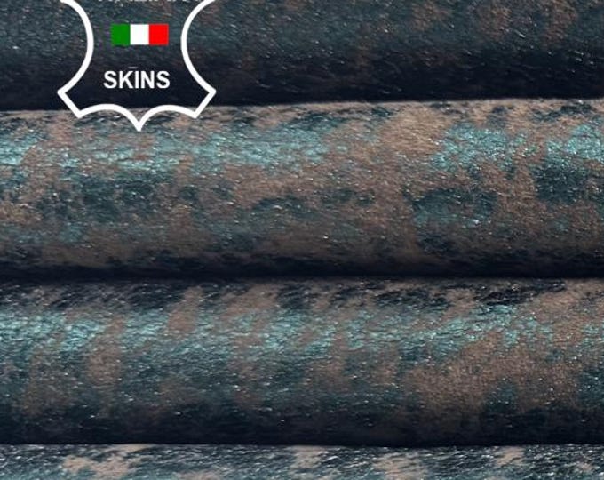 METALLIC TEAL GREEN Double Face Vintage Look Soft Italian Lambskin Sheep Lamb leather pack 2 hides skins total 12+sqf 0.9mm #C6555