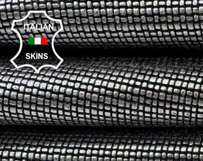 Delivered Duty paid - METALLIC SILVER EMBOSSED Micro Pinholes Perforated Thick Italian Goat leather skin 7sqf 1.1mm #Z371