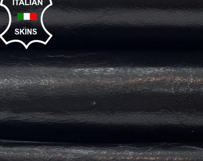 BLACK SHINY CRINKLED Soft Italian Lambskin Sheep Lamb Leather hide hides skin skins 8sqf 0.7mm #C6180