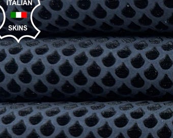 Delivered Duty Paid-DARK BLUE Perforated Soft Italian STRETCH Backed Lamb Leather skin 3+sqf 1.0mm #C6837