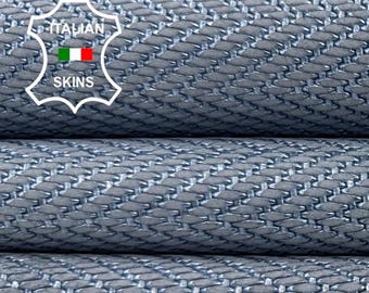 Free FedEx & Duties - SHIMMER BLUE WOVEN Herringbone Print On Soft Italian Calf leather skin 5sqf 0.8mm #C6786