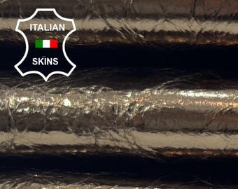 METALLIC DARK PEWTER Crinkled Italian Goatskin Goat leather hide hides skin skins 5sqf 0.7mm #C6546