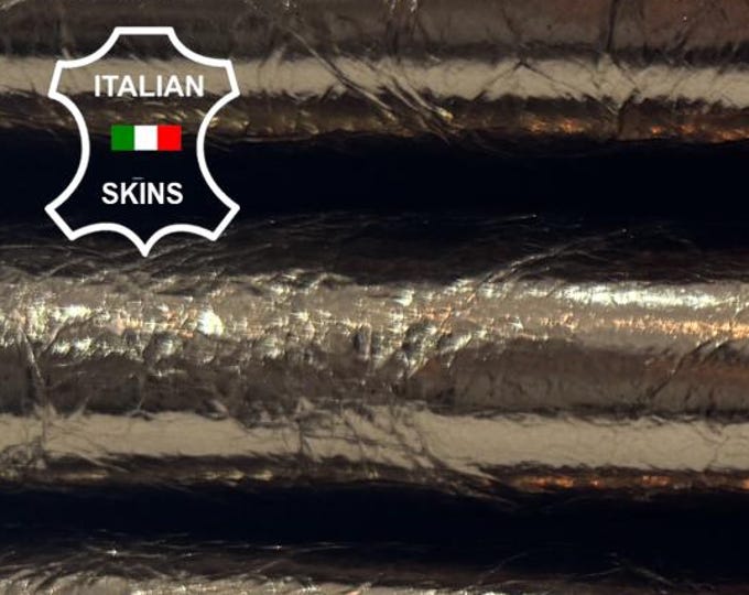 METALLIC DARK PEWTER Crinkled Italian Goatskin Goat leather hide hides skin skins 5sqf 0.7mm #C6546