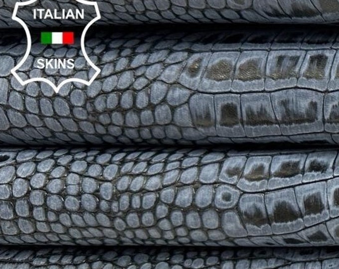 GREY CROCODILE TEXTURED Print With Gunmetal Shades Vintage Look Italian Goatskin Goat Leather pack 2 hides skins total 11+sqf 0.8mm #C3239